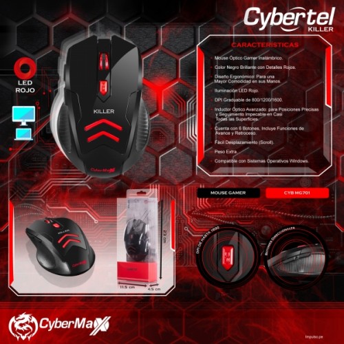 MOUSE INALAMBRICO GAMER CYBERTEL KILLER - CYB MG701