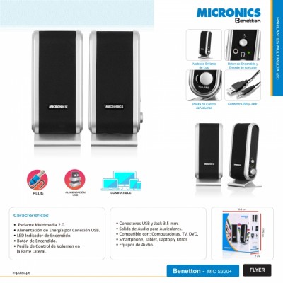 PARLANTE MICRONICS BENETTON - MIC S320+ PARA PC
