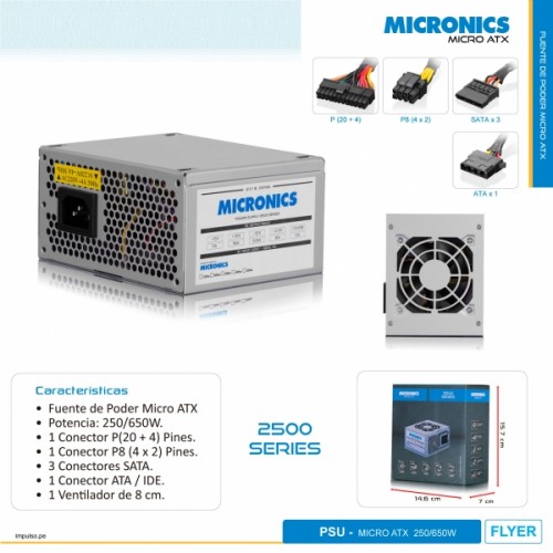 FUENTE DE PODER REAL MICRONICS MICRO ATX PSU ATX 250W/650W SERIES 2500
